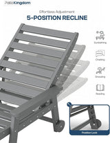 5-Position Adjustable Lounge Chair Outdoor Set of 2, HDPE Outdoor Chaise Lounge with Cup Holder & Wheels - Photo 2