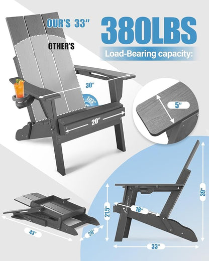 Adirondack Chair with Cup Holder: Folding Adirondack Chairs Set of 4 Plastic HDPE Material Furniture - Modern Composite Fire Pit Chairs Foldable for Outdoor/Backyard/Garden/Lawn/Deck/Porch