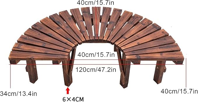 HM&DX Wooden Semicircular Garden Bench,Weatherproof Smooth Surface Outdoor Benches,Tree Bench Wrap Around Park Bench for Park Yard Patio Deck Lawn, 300kg Weight Capacity