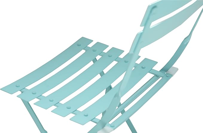 Carolina Chair & Table Bistro Set of 2 Foldable Outdoor Chairs - Elegant Powder Coated Metal Seat and Frame Folding Chairs - Modern Style Space Saving Furniture for Patio, Balcony or Garden (Teal)