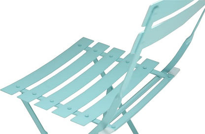 Carolina Chair & Table Bistro Set of 2 Foldable Outdoor Chairs - Elegant Powder Coated Metal Seat and Frame Folding Chairs - Modern Style Space Saving Furniture for Patio, Balcony or Garden (Teal)
