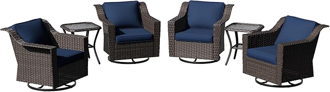 6 Pieces Patio Conversation Furniture Set - 4 Swivel Chairs, 2 Side Tables - Photo 6