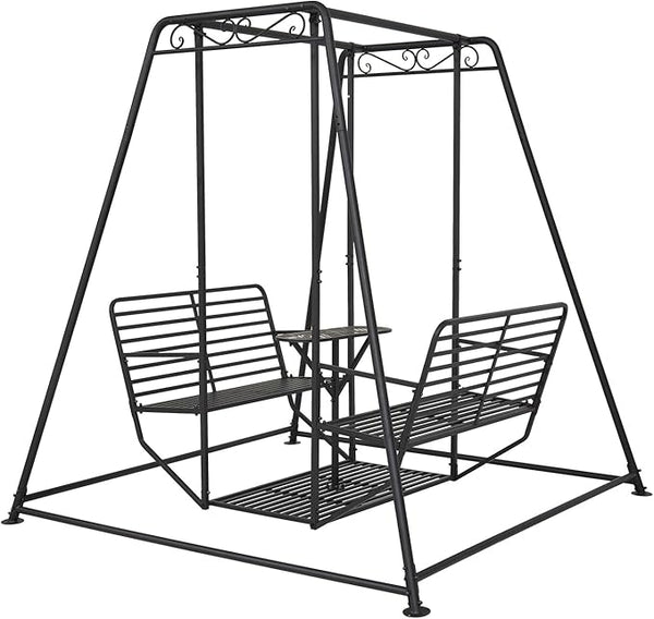 87”H Metal Swing Chair w/Table, Heavy Duty Outdoor Swing Bench with Stand, 4-Seat Swingsets for Patio Garden Yard - Photo 1