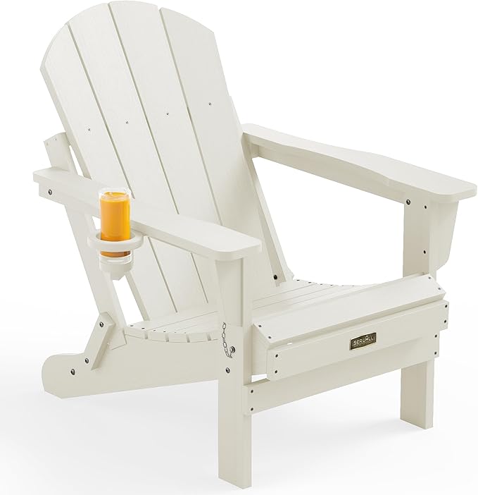 SERWALL Folding Adirondack Chair with Cup Holder - Photo 1