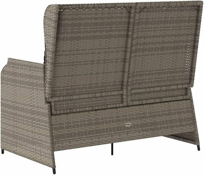 Outdoor Reclining Patio Bench with Adjustable Armrests, 2-Person PE Rattan Garden Seat, Grey Modern Weather-Resistant Terrace Furniture