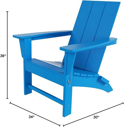 WO Home Furniture HDPE Adirondack Chair Folding Poly Lumber All Weather UV/Fade Resistant Heavy Duty for Patio, Backyard, Balcony, Garden, Lawn (Pacific Blue)…