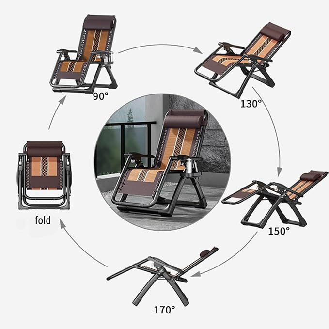 Lounge Chair Chaise Recliner Outdoor Folding Adjustable Heavy Duty Chair with Cup Holder Pillows for Poolside Backyard - Photo 4