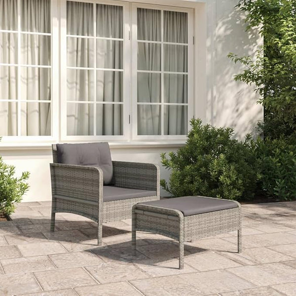 2-Piece Patio Lounge Set with Cushions Gray Poly Rattan Outdoor Furniture Set for Balcony Porch Backyard Garden Modern - Photo 1