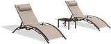 PURPLE LEAF Outdoor Chaise Lounge Chair Set of 3 Patio Pool Lounger Bronze Aluminum Chairs with Side Table Adjustable - Photo 9