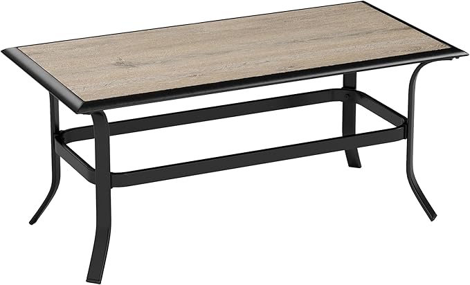 Elegant Wood-Like Outdoor Coffee Tables, Rectangular Patio Tables Suited for Garden, Balcony, Backyard, Black