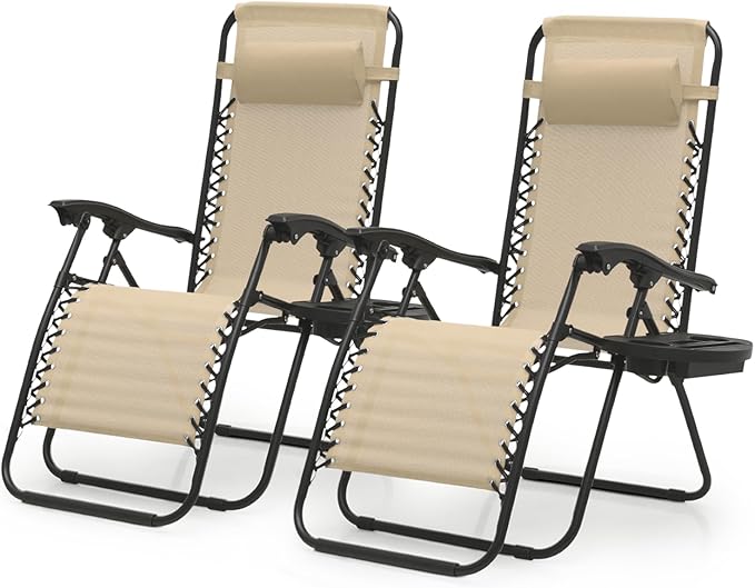 Magshion Zero Gravity Lounge Chairs Set of 2, Outdoor Patio Reclining Chair with Side Tray - Photo 1
