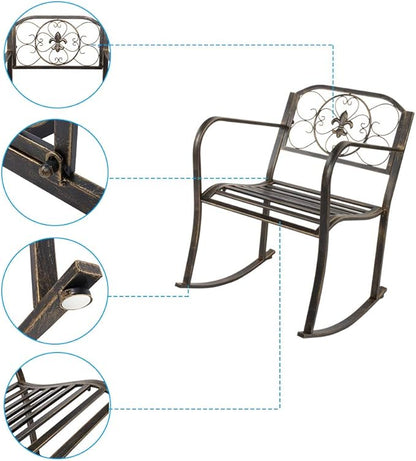 Outdoor Rocking Chair Iron Porch Rocker Chairs Perfect for Patio, Deck, Backyard or Garden (Style 3)