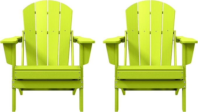 WO WESTIN OUTDOOR HDPE Laguna Outdoor Folding Poly Adirondack Chair (Set of 2), Lime