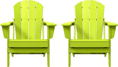 WO WESTIN OUTDOOR HDPE Laguna Outdoor Folding Poly Adirondack Chair (Set of 2), Lime