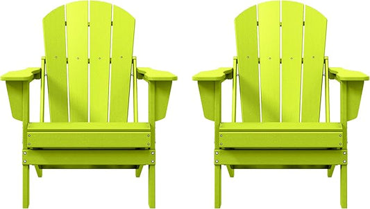 WO WESTIN OUTDOOR HDPE Laguna Outdoor Folding Poly Adirondack Chair (Set of 2), Lime
