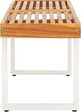 SAFAVIEH Outdoor Collection Monti Natural/White Solid Wood Bench, Ideal for Deck, Patio, Backyard, Sunroom - Photo 8