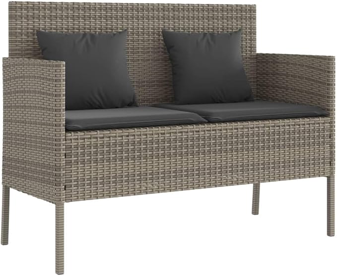 Garden Bench Deck Bench Patio Bench with Cushions Gray Poly Rattan - Photo 2