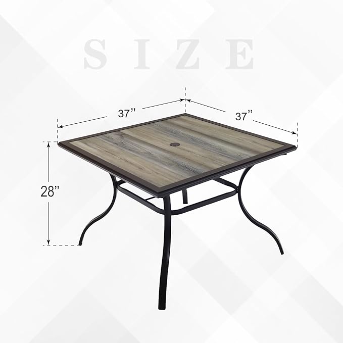Outdoor Dining Table with Square Wooden-Like PVC Table Top and Umbrella Hole for Bistro, Garden, Poolside, Backyard - Photo 3