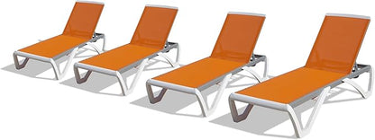 Domi Outdoor Lounge Chairs Set of 4, Aluminum Lounge Chairs for Outside with 5 Position Adjustable Backrest, Outdoor Chaise Lounge for Beach, Yard, Balcony, Poolside, Orange