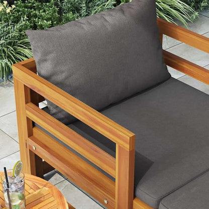 Sun Lounger with Dark Grey Cushion and Solid Acacia Wood Frame Adjustable Armrests Weather Resistant Polyester Cushion for Outdoor Poolside Garden Balcony Relaxation