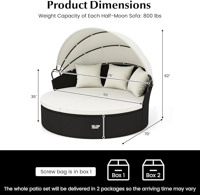 HAPPYGRILL Patio Round Daybed, Wicker Daybed with Retractable Canopy - Photo 9