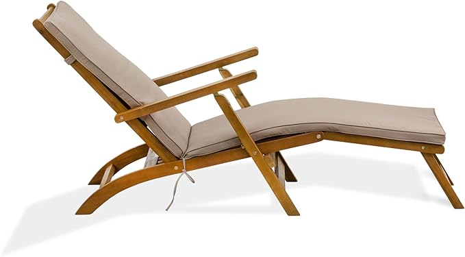 East West Furniture BSLCDNA Salinas Patio Chair Lounge - Outdoor Acacia Wood Sunlounger Chair for Poolside, Deck, Lawn - Photo 3