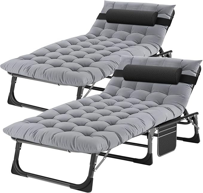 ABORON 2PK Chaise Lounge Chair, 5 Positions Padded Outdoor Tanning Chair - Photo 1