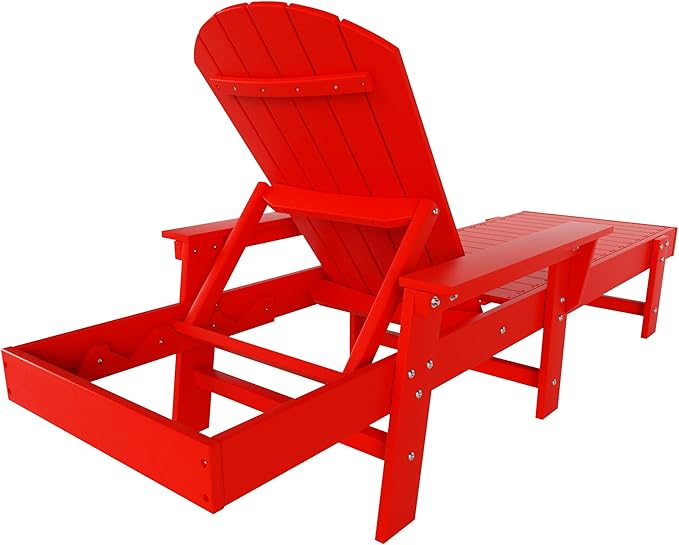 WestinTrends Dylan HDPE Outdoor Patio Poly Adirondack Reclining Chaise Lounge with Arms, Red
