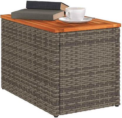 Set of 2 Outdoor Side Tables, Rectangular Patio End Table with Solid Acacia Wood and PE Rattan, Modern Garden Furniture for Backyard, Balcony, and Poolside