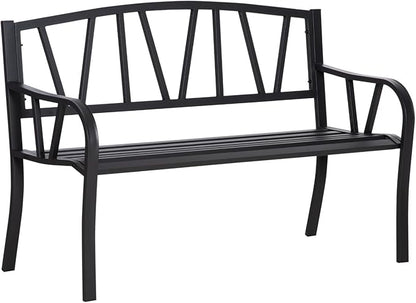 50" Metal Garden Bench, Black Outdoor Patio Bench for 2, Park-Style Comfort, Rust-Resistant with Smooth Armrests