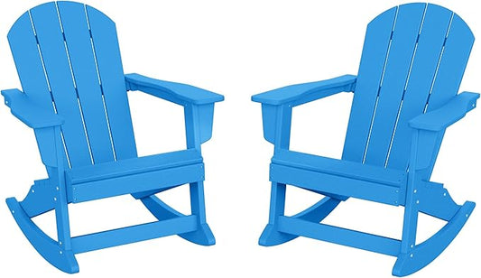 WO WESTIN OUTDOOR HDPE Laguna Outdoor Rocking Poly Adirondack Chair (Set of 2), Pacific Blue