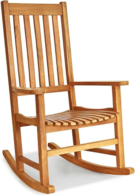 Teak Acacia Wood Rocking Chair Porch Rocker Comfortable Armrest Backrest Suitable For Both Indoor Outdoor Use Perfect For Patio Deck Area Backyard Balcony Garden Pool Side Use 350 LBS Weight Capacity