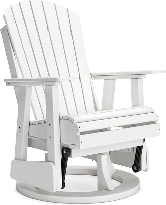 Signature Design by Ashley Hyland Wave Outdoor Casual Swivel Glider Adirondack Chair with 360-Degree Swivel, Weather Resistant HDPE, 18" Seat Height, White