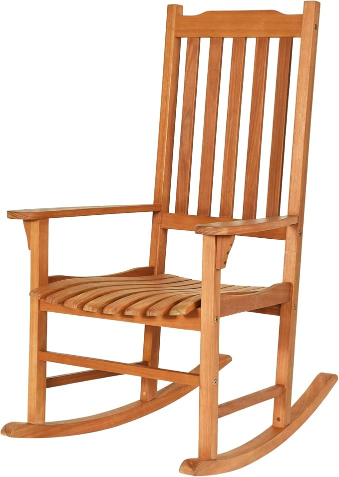 Tangkula Patio Rocking Chair, Indoor Outdoor Wooden Rocker Lounge Chair for Porch Garden Backyard Balcony, Rustic High Back Armchair w/Heavy-Duty 350 LBS Weight Capacity (1)