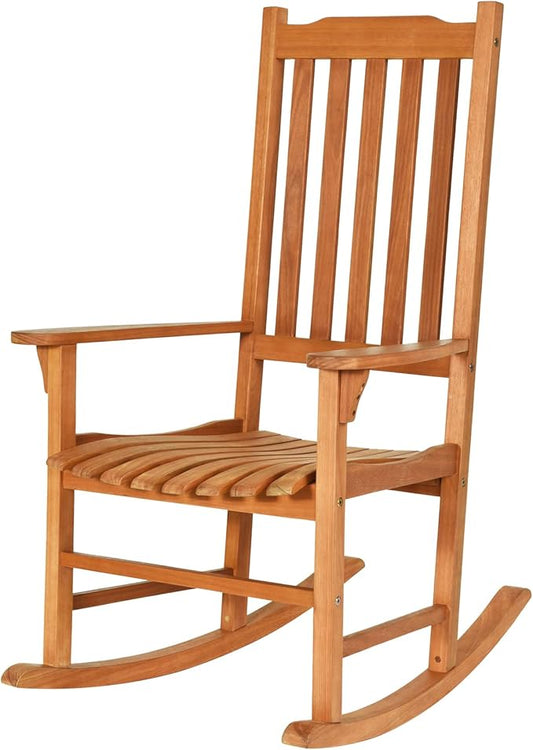 Tangkula Patio Rocking Chair, Indoor Outdoor Wooden Rocker Lounge Chair for Porch Garden Backyard Balcony, Rustic High Back Armchair w/Heavy-Duty 350 LBS Weight Capacity (1)