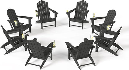 Costaelm Lakeview Outdoor Patio HDPE Adirondack Chairs with Cup Holders (Set of 8), Gray