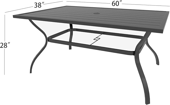 60" x 38" Rectangle Outdoor Patio Dining Table with Umbrella Hole, Weather-Resistant for 6 Person