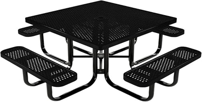 COATEDOUTDOORFURNITURE Heavy-Duty Portable Outdoor Kids Table with Umbrella Hole, Punched Steel Kids Picnic Table, Commercial-Grade, Made in America (46 in, Square, Childrens, Textured Black)