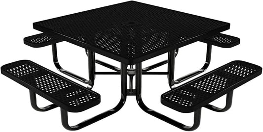 COATEDOUTDOORFURNITURE Heavy-Duty Portable Outdoor Kids Table with Umbrella Hole, Punched Steel Kids Picnic Table, Commercial-Grade, Made in America (46 in, Square, Childrens, Textured Black)