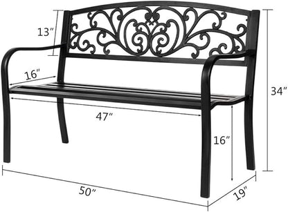 Outdoor Park Bench Chair Patio Park Bench,50" Outdoor Garden Bench, Outdoor Benches Front Porch Outdoor Furniture, Front Porch Bench, Patio Seating Sturdy Bench Easy to Install 50" L x 19" W x 34" H