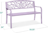 Best Choice Products Outdoor Bench Steel Garden Patio Porch Furniture for Lawn, Park, Deck w/Floral Design Backrest - Photo 2