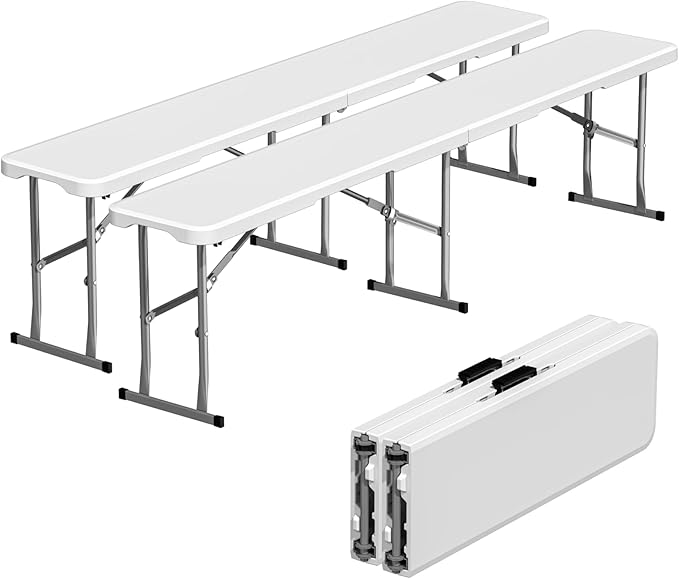 6ft Folding Bench 2 Pack, Plastic Folding Bench for Picnic Camping Dining Party Garden - Photo 1