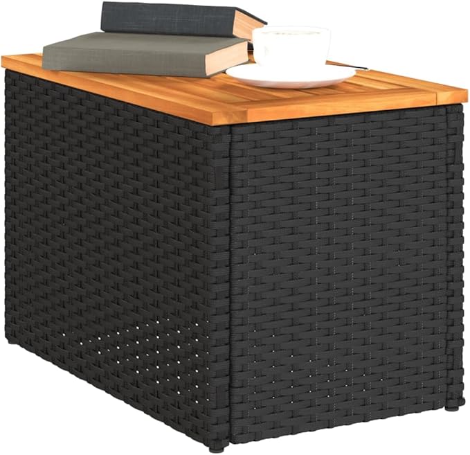 Set of 2 Outdoor Side Tables, Rectangular Patio End Table with Durable Synthetic Poly Rattan, Lightweight Modern Garden Coffee Table for Balcony, Black