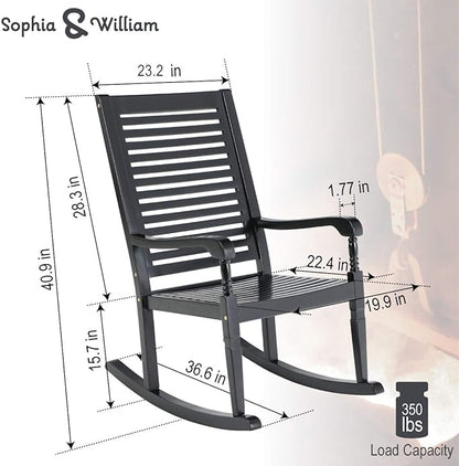 Sophia & William Outdoor Wood Rocking Chairs Set of 2 Black, Patio Rocking Chair for Porch, Patio, Garden, Lawn, Balcony, Backyard and Indoor, 2 Pack