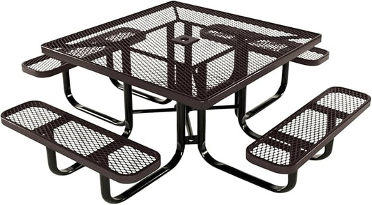 COATEDOUTDOORFURNITURE Heavy-Duty Portable Outdoor Kids Table with Umbrella Hole, Expanded Metal Kids Picnic Table, Commercial-Grade, Made in America (46 in, Square, Childrens, Brown)