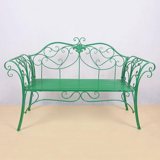 Outdoor Metal Garden Bench, Patio Seating for 2-3 People with Backrest & Armrests, Perfect for Balcony, Porch, Courtyard & Park - Green Color
