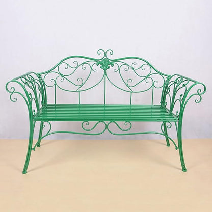 Outdoor Metal Garden Bench, Patio Seating for 2-3 People with Backrest & Armrests, Perfect for Balcony, Porch, Courtyard & Park - Green Color