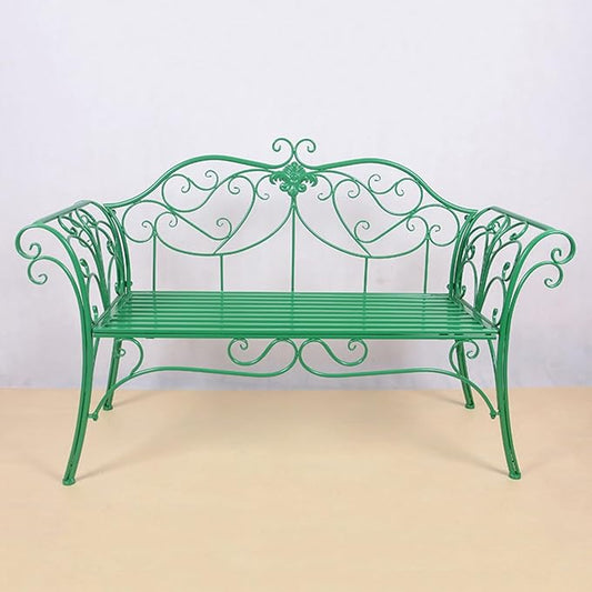 Outdoor Metal Garden Bench, Patio Seating for 2-3 People with Backrest & Armrests, Perfect for Balcony, Porch, Courtyard & Park - Green Color
