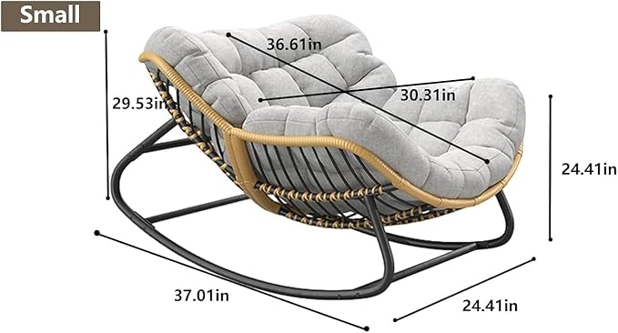 Oversized Papasan Rocking Chair with Extra Thick Cushion, Rattan Wicker Egg Chair for Indoor & Outdoor Use – Cozy Swivel Lounge Chair for Patio, Living Room, Bedroom, or Porch, Grey
