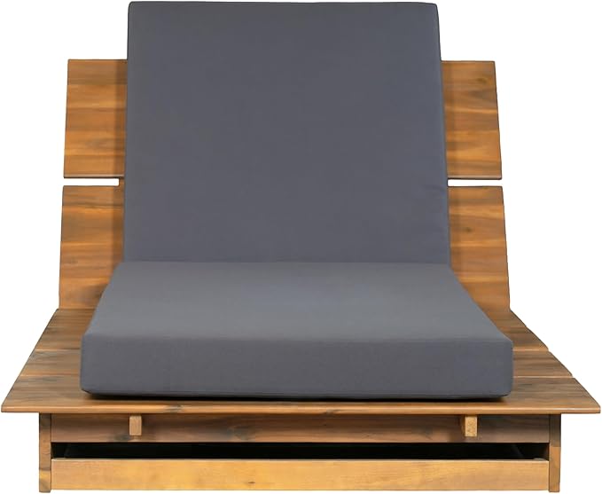 Christopher Knight Home Bard Patio Chaise Lounge Chair Outdoor, Acacia Wood Poolside Sun Lounger with 4-Thick Cushion - Photo 10